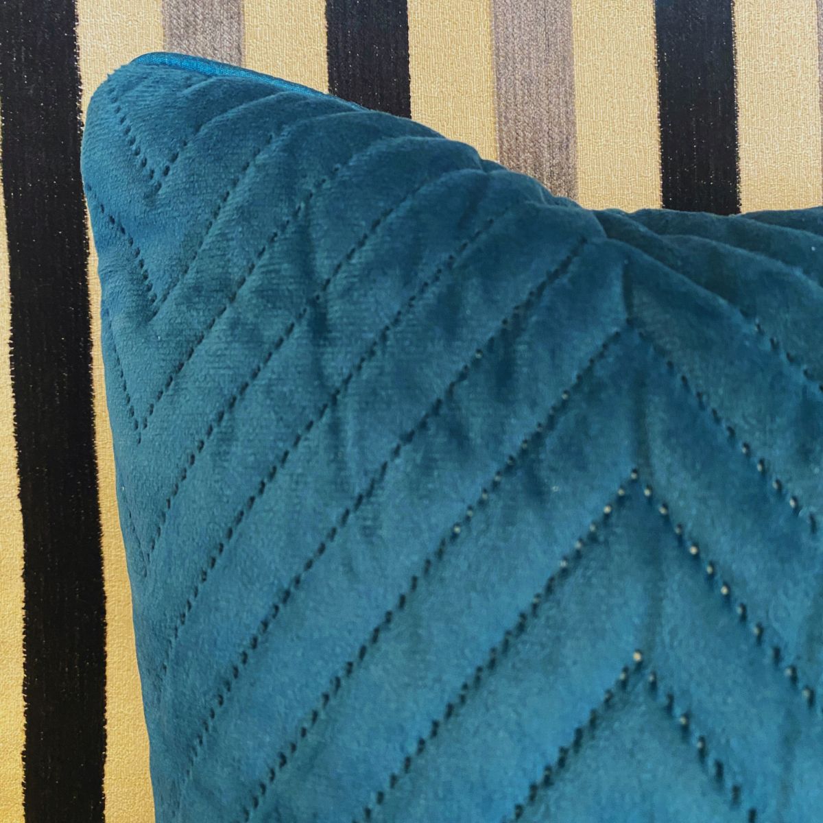 Waves Velvet Cushion Covers, Teal Color, Pack of 2, 16" x 16" - Coral Slub -